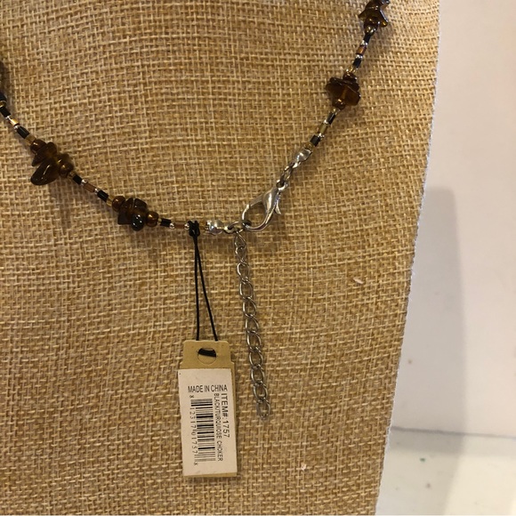 NWT Calypso Studios Necklace Handmade art glass black & teal w/ tigers eye chips - Picture 7 of 8